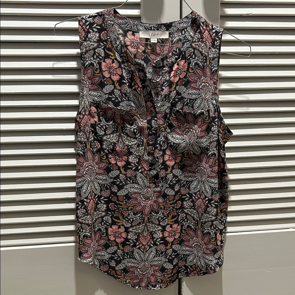 LOFT Brown Sleeveless blouse with Pink and Cream Accents